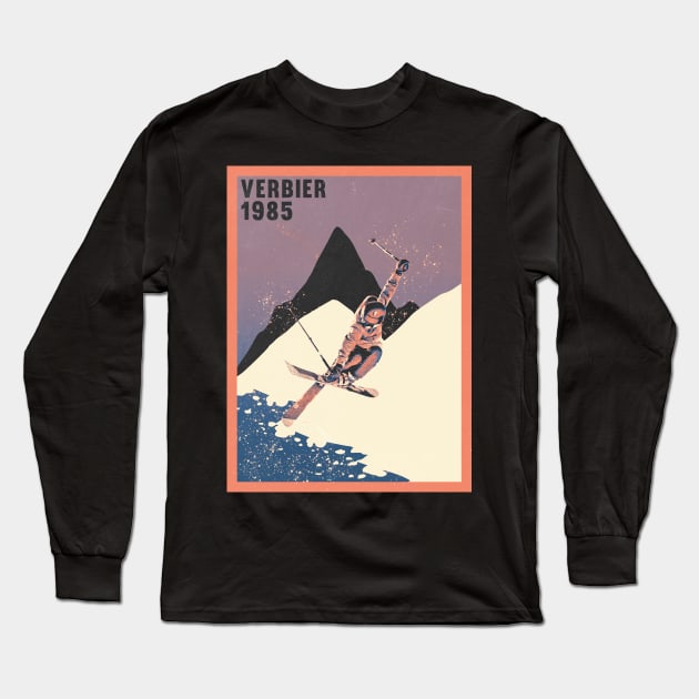 Verbier ski mountains 1985 vintage skiing 80's Long Sleeve T-Shirt by Captain-Jackson